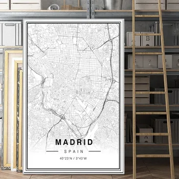 Карта города мира, настенное искусство, Испания, Мадрид, плакаты на стену, картины в скандинавском минимализме для интерьера, Безрамные принты на лофте