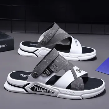 Сандалии WEH Мужские кожаные 2023 новые Летние Пляжные сандалии брендовые дизайнерские мягкие повседневные модные уличные тапочки для вождения на открытом воздухе