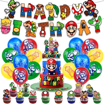 Тема Super Mario Bros Для вечеринки в честь Дня рождения, Баннеры с воздушными шарами из фольги, 1 комплект, Украшения для мальчиков на День рождения, Игрушки на Хэллоуин, Подарки